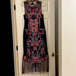 NWT Marchesa Notte Aztec floral beaded midi cocktail dress